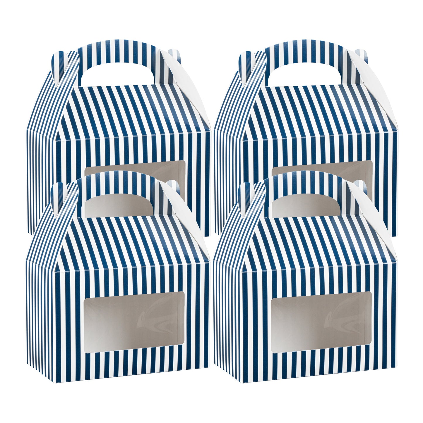 Bio Tek Blue and White Stripe Paper Gable Box / Take Out Container - with Window - 8 1/2" x 4 3/4" x 5 1/2" - 100 count box