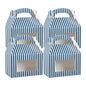 Bio Tek Blue and White Stripe Paper Gable Box / Take Out Container - with Window - 8 1/2" x 4 3/4" x 5 1/2" - 25 count box