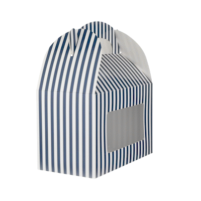 Bio Tek Blue and White Stripe Paper Gable Box / Take Out Container - with Window - 8 1/2" x 4 3/4" x 5 1/2" - 100 count box
