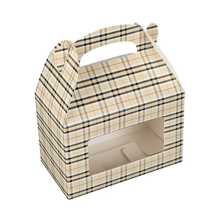 Bio Tek Plaid Paper Gable Box / Take Out Container - with Window - 8 1/2" x 4 3/4" x 5 1/2" - 100 count box