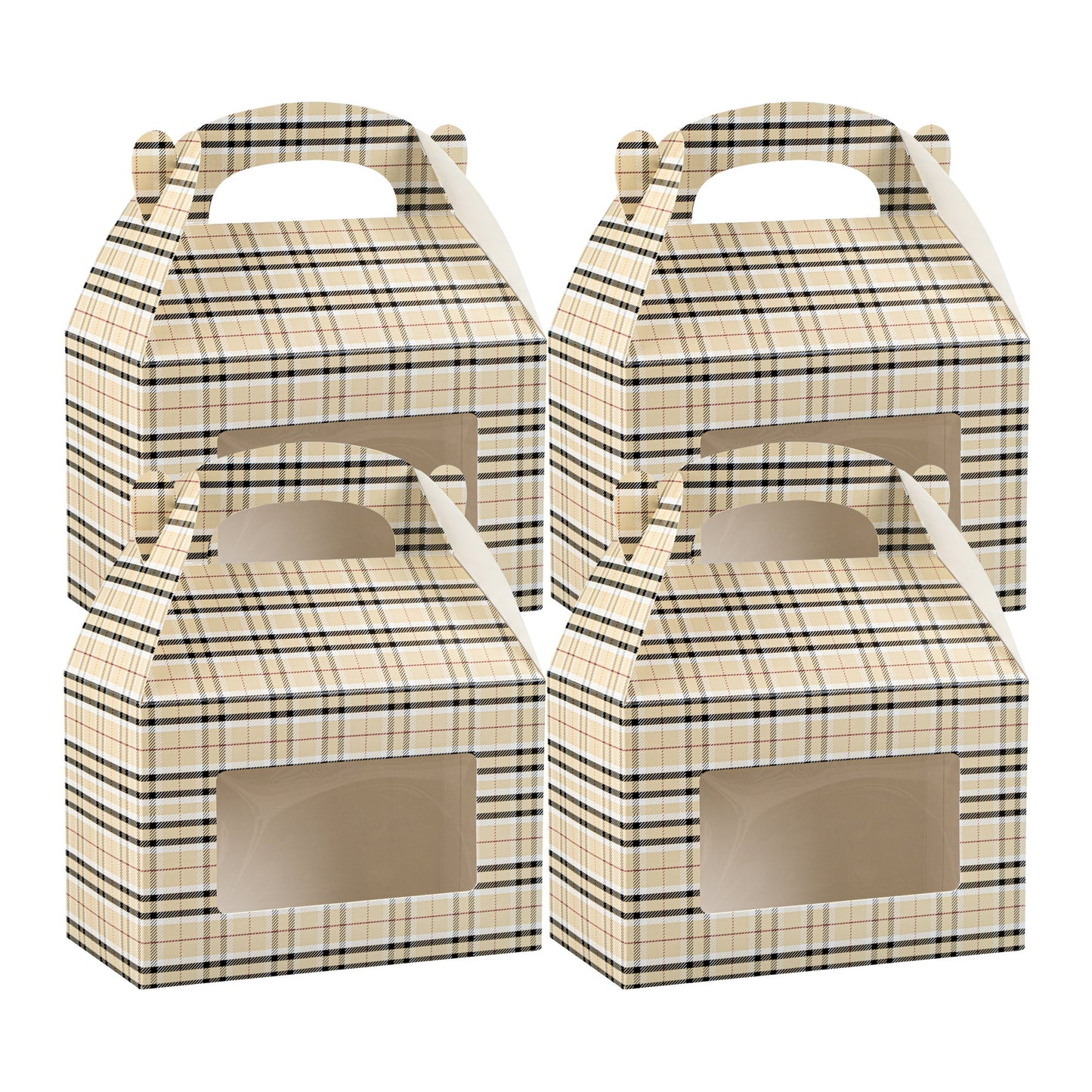 Bio Tek Plaid Paper Gable Box / Take Out Container - with Window - 8 1/2" x 4 3/4" x 5 1/2" - 25 count box