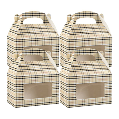 Bio Tek Plaid Paper Gable Box / Take Out Container - with Window - 8 1/2" x 4 3/4" x 5 1/2" - 25 count box