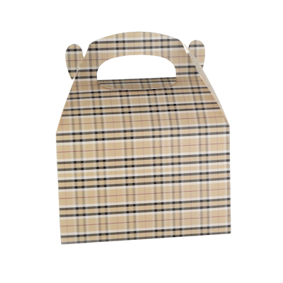 Bio Tek Plaid Paper Gable Box / Take Out Container - with Window - 8 1/2" x 4 3/4" x 5 1/2" - 25 count box