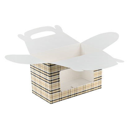Bio Tek Plaid Paper Gable Box / Take Out Container - with Window - 8 1/2" x 4 3/4" x 5 1/2" - 25 count box