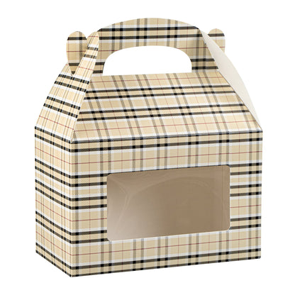 Bio Tek Plaid Paper Gable Box / Take Out Container - with Window - 8 1/2" x 4 3/4" x 5 1/2" - 100 count box
