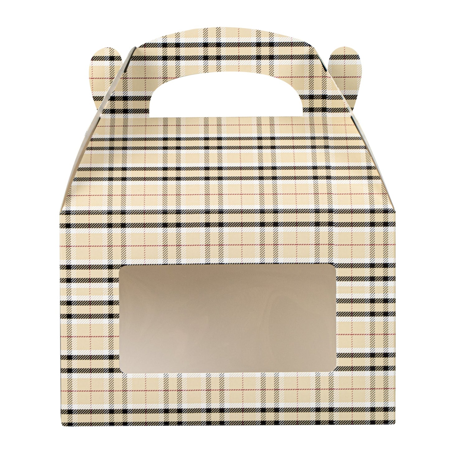 Bio Tek Plaid Paper Gable Box / Take Out Container - with Window - 8 1/2" x 4 3/4" x 5 1/2" - 100 count box