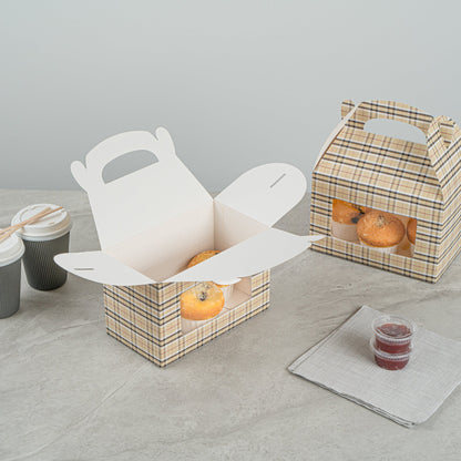 Bio Tek Plaid Paper Gable Box / Take Out Container - with Window - 8 1/2" x 4 3/4" x 5 1/2" - 100 count box