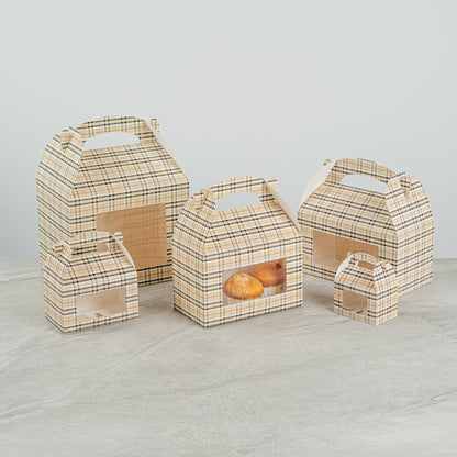 Bio Tek Plaid Paper Gable Box / Take Out Container - with Window - 8 1/2" x 4 3/4" x 5 1/2" - 100 count box