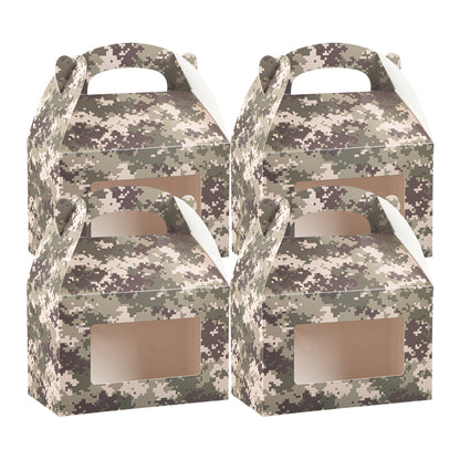 Bio Tek Camouflage Paper Gable Box / Take Out Container - with Window - 8 1/2" x 4 3/4" x 5 1/2" - 100 count box
