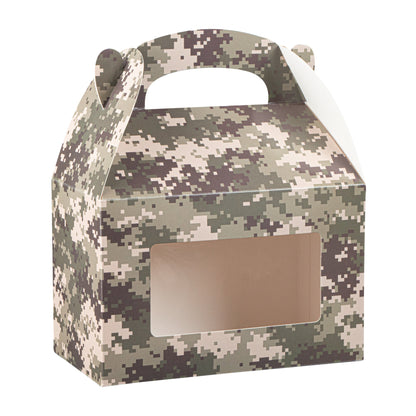 Bio Tek Camouflage Paper Gable Box / Take Out Container - with Window - 8 1/2" x 4 3/4" x 5 1/2" - 25 count box