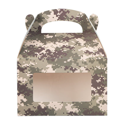 Bio Tek Camouflage Paper Gable Box / Take Out Container - with Window - 8 1/2" x 4 3/4" x 5 1/2" - 25 count box