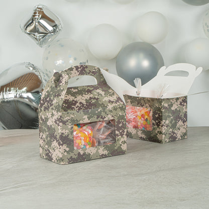 Bio Tek Camouflage Paper Gable Box / Take Out Container - with Window - 8 1/2" x 4 3/4" x 5 1/2" - 100 count box
