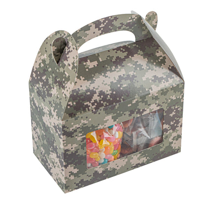 Bio Tek Camouflage Paper Gable Box / Take Out Container - with Window - 8 1/2" x 4 3/4" x 5 1/2" - 100 count box