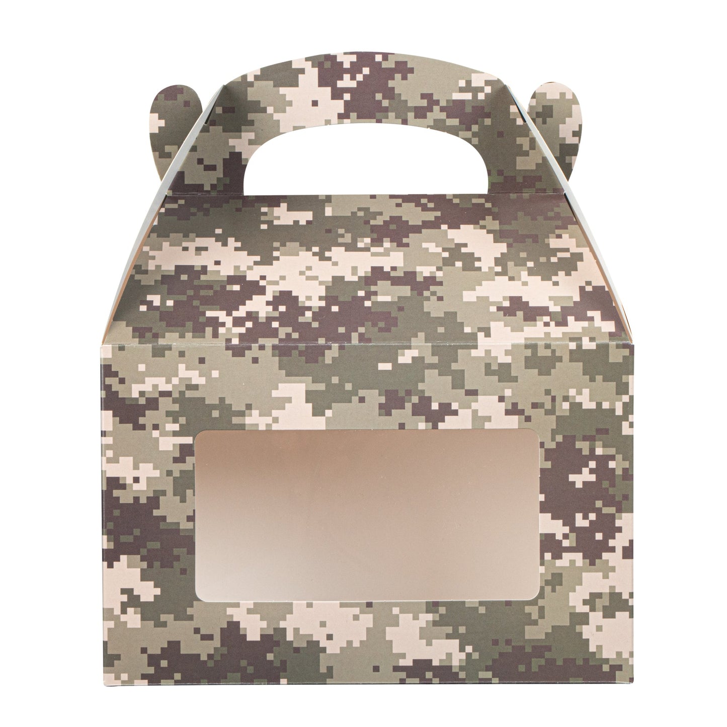 Bio Tek Camouflage Paper Gable Box / Take Out Container - with Window - 8 1/2" x 4 3/4" x 5 1/2" - 100 count box