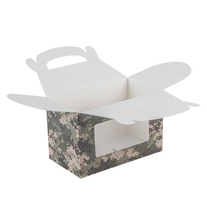 Bio Tek Camouflage Paper Gable Box / Take Out Container - with Window - 8 1/2" x 4 3/4" x 5 1/2" - 100 count box