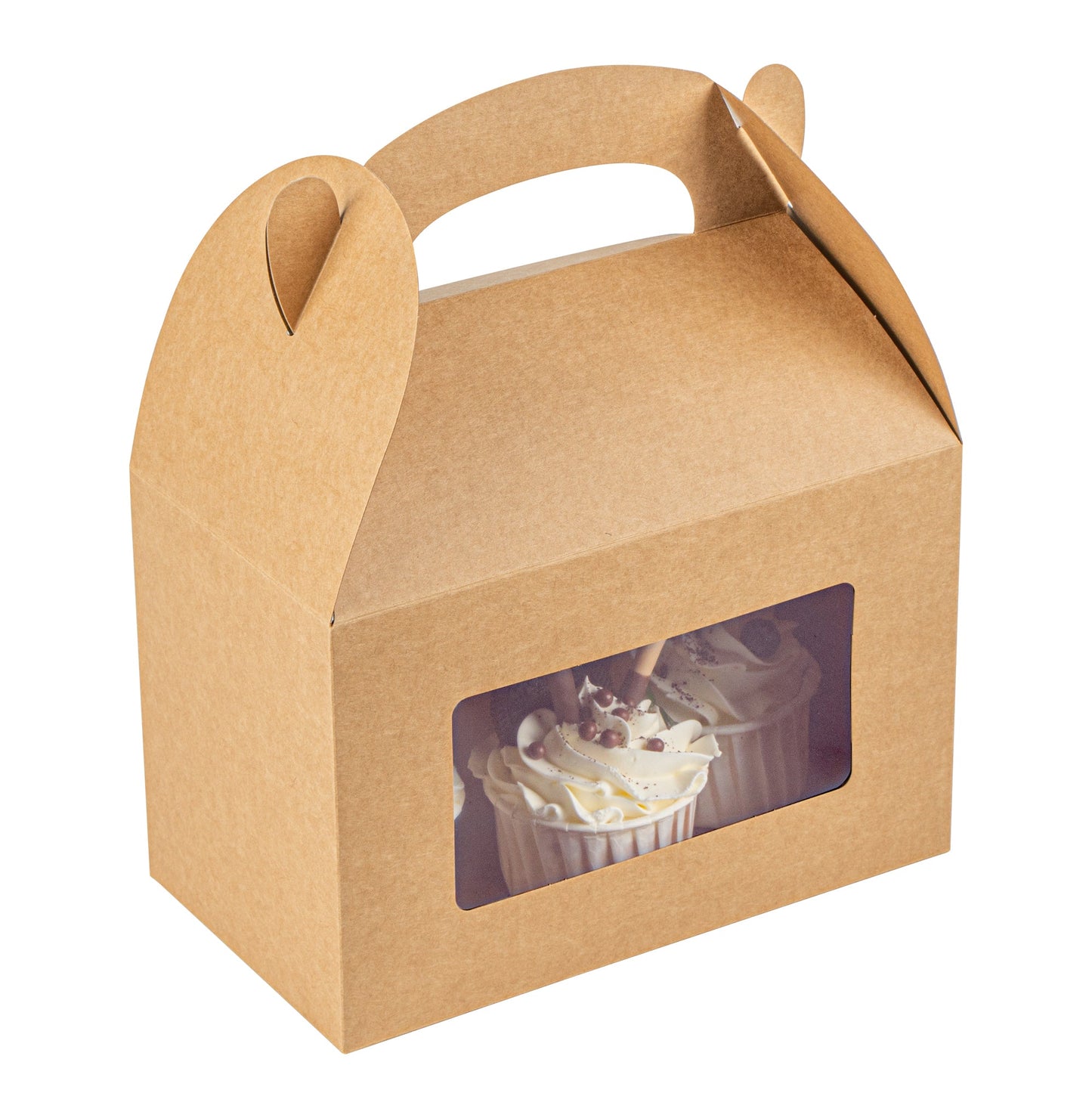 Bio Tek Kraft Paper Gable Box / Take Out Container - Greaseproof, with Window - 8 1/2" x 4 3/4" x 5 1/2" - 25 count box
