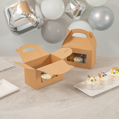 Bio Tek Kraft Paper Gable Box / Take Out Container - Greaseproof, with Window - 8 1/2" x 4 3/4" x 5 1/2" - 25 count box