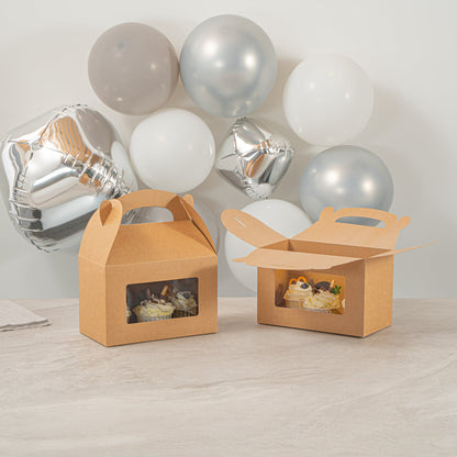 Bio Tek Kraft Paper Gable Box / Take Out Container - Greaseproof, with Window - 8 1/2" x 4 3/4" x 5 1/2" - 25 count box