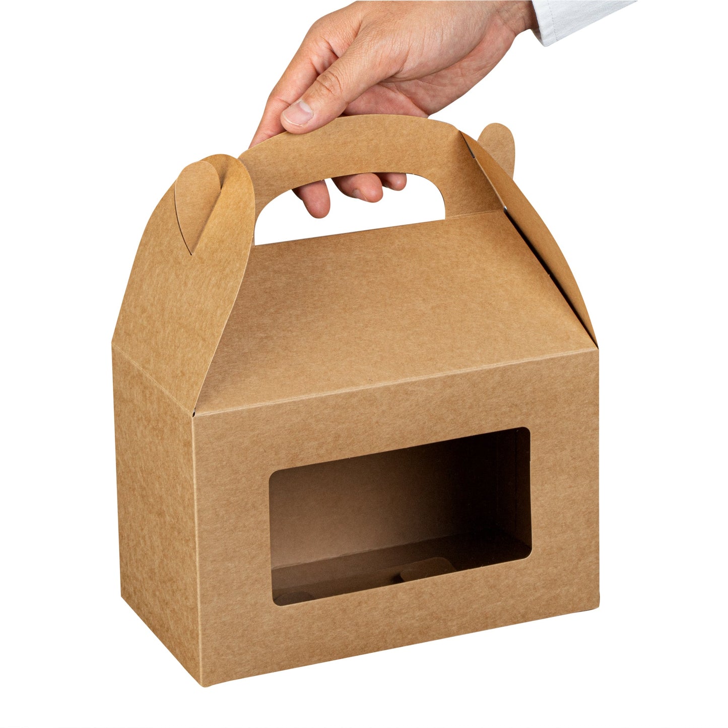 Bio Tek Kraft Paper Gable Box / Take Out Container - Greaseproof, with Window - 8 1/2" x 4 3/4" x 5 1/2" - 100 count box