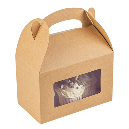 Bio Tek Kraft Paper Gable Box / Take Out Container - Greaseproof, with Window - 8 1/2" x 4 3/4" x 5 1/2" - 100 count box