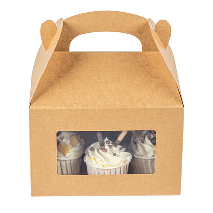 Bio Tek Kraft Paper Gable Box / Take Out Container - Greaseproof, with Window - 8 1/2" x 4 3/4" x 5 1/2" - 100 count box