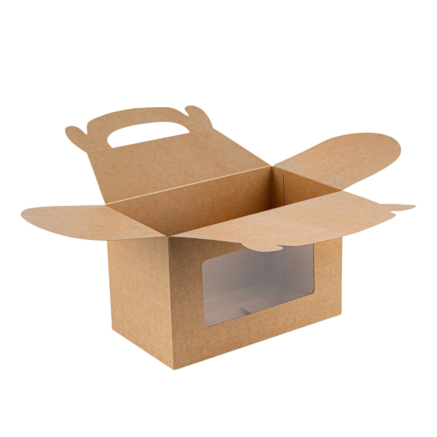 Bio Tek Kraft Paper Gable Box / Take Out Container - Greaseproof, with Window - 8 1/2" x 4 3/4" x 5 1/2" - 100 count box