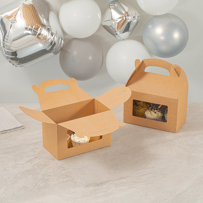 Bio Tek Kraft Paper Gable Box / Take Out Container - Greaseproof, with Window - 8 1/2" x 4 3/4" x 5 1/2" - 100 count box