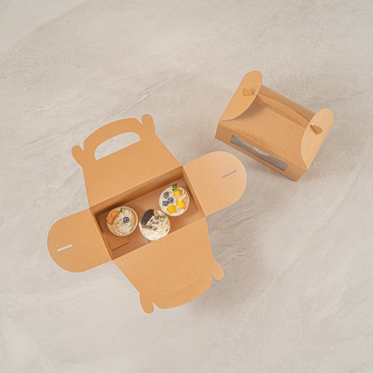 Bio Tek Kraft Paper Gable Box / Take Out Container - Greaseproof, with Window - 8 1/2" x 4 3/4" x 5 1/2" - 100 count box