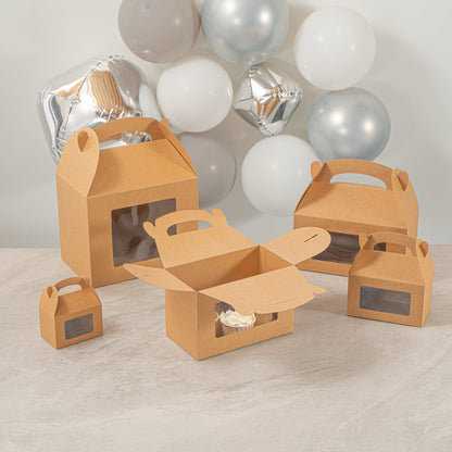 Bio Tek Kraft Paper Gable Box / Take Out Container - Greaseproof, with Window - 8 1/2" x 4 3/4" x 5 1/2" - 100 count box