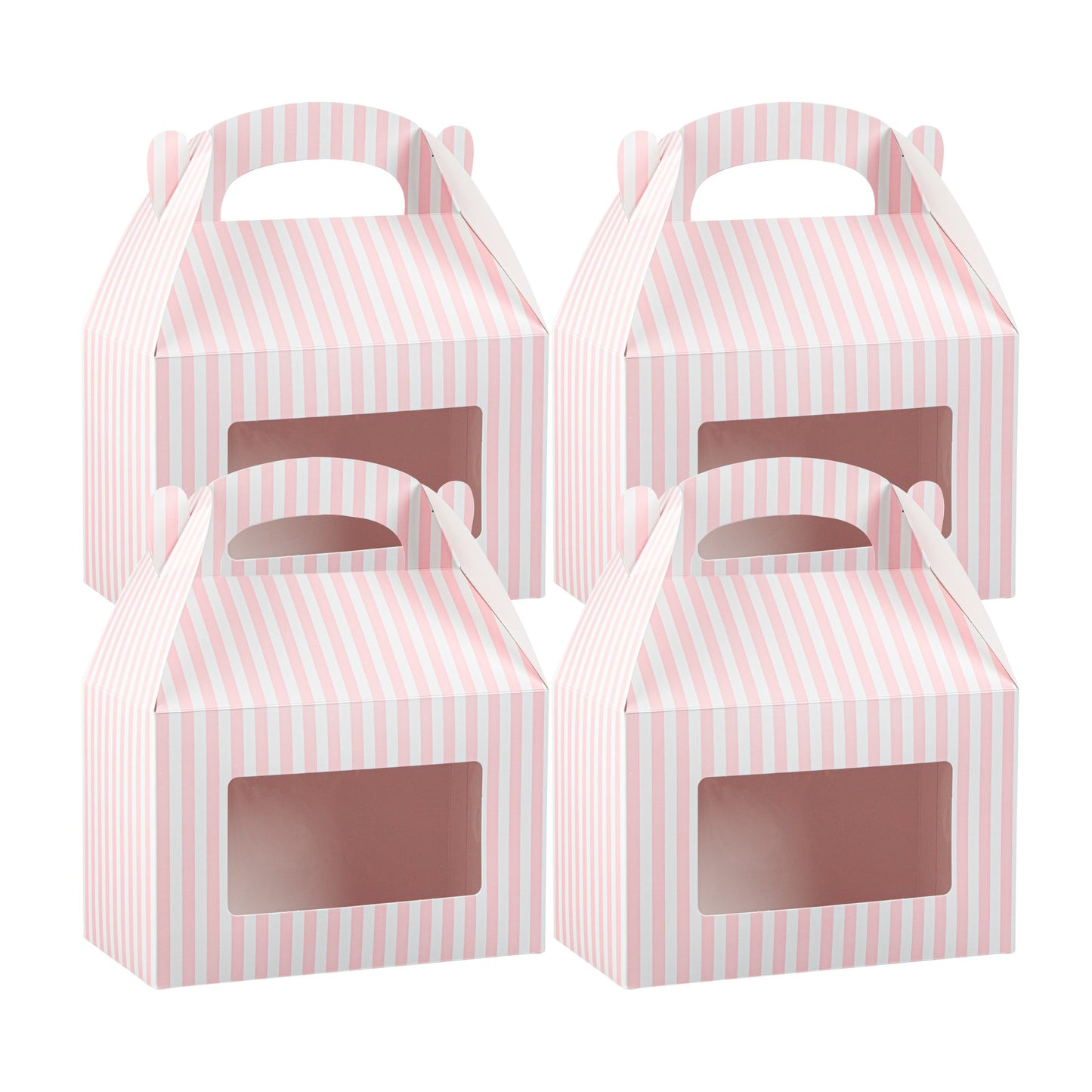 Bio Tek Pink and White Stripe Gable Box / Take Out Container - with Window - 8 1/2" x 4 3/4" x 5 1/2" - 25 count box