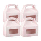 Bio Tek Pink and White Stripe Gable Box / Take Out Container - with Window - 8 1/2" x 4 3/4" x 5 1/2" - 25 count box