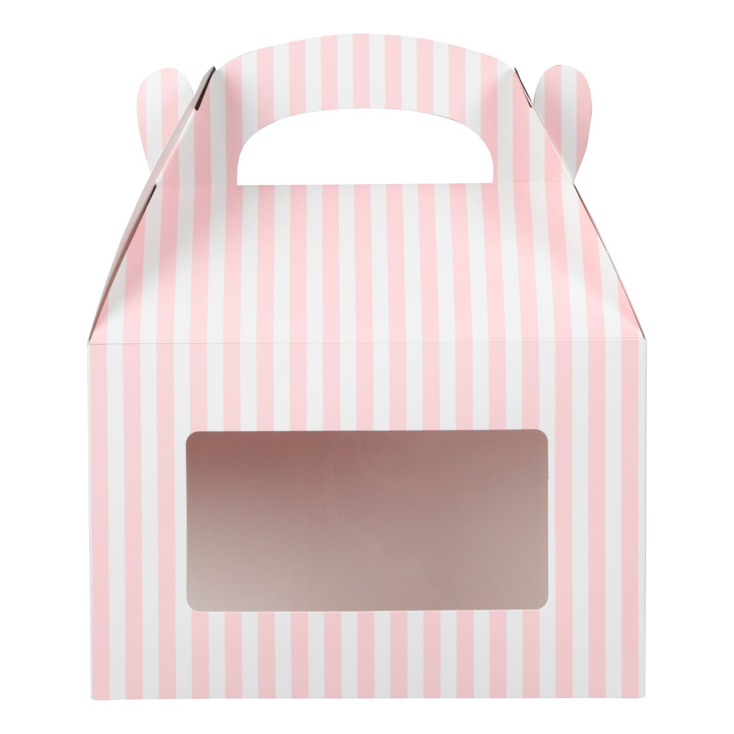 Bio Tek Pink and White Stripe Gable Box / Take Out Container - with Window - 8 1/2" x 4 3/4" x 5 1/2" - 25 count box