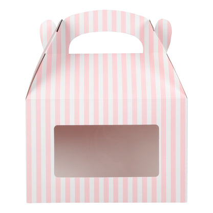 Bio Tek Pink and White Stripe Paper Gable Box / Take Out Container - with Window - 8 1/2" x 4 3/4" x 5 1/2" - 100 count box