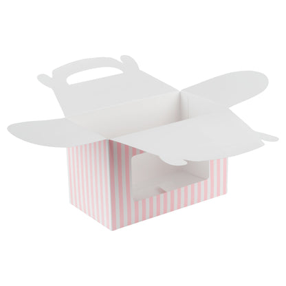 Bio Tek Pink and White Stripe Paper Gable Box / Take Out Container - with Window - 8 1/2" x 4 3/4" x 5 1/2" - 100 count box