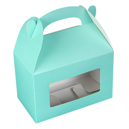 Bio Tek Turquoise Paper Gable Box / Take Out Container - with Window - 8 1/2" x 4 3/4" x 5 1/2" - 25 count box