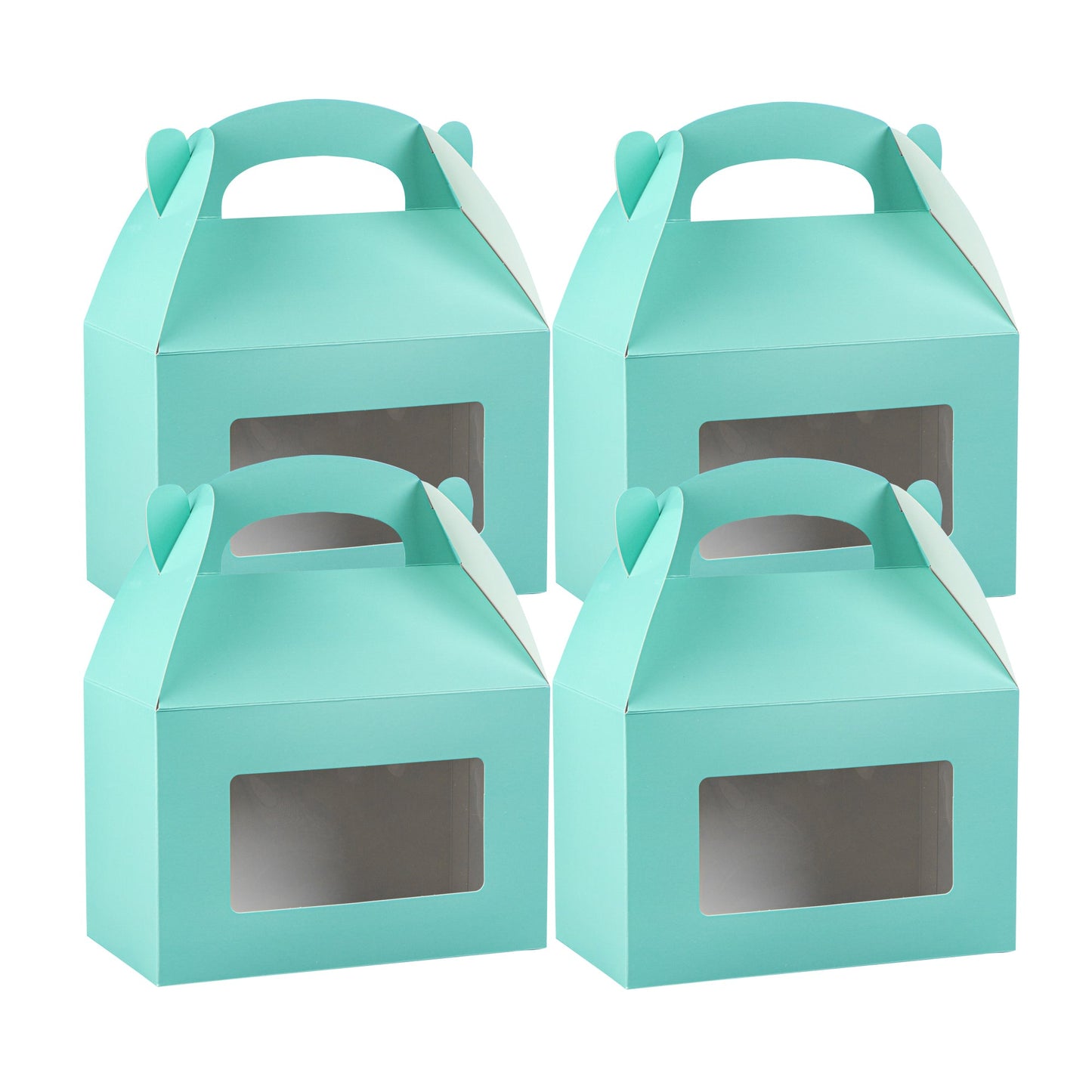 Bio Tek Turquoise Paper Gable Box / Take Out Container - with Window - 8 1/2" x 4 3/4" x 5 1/2" - 25 count box