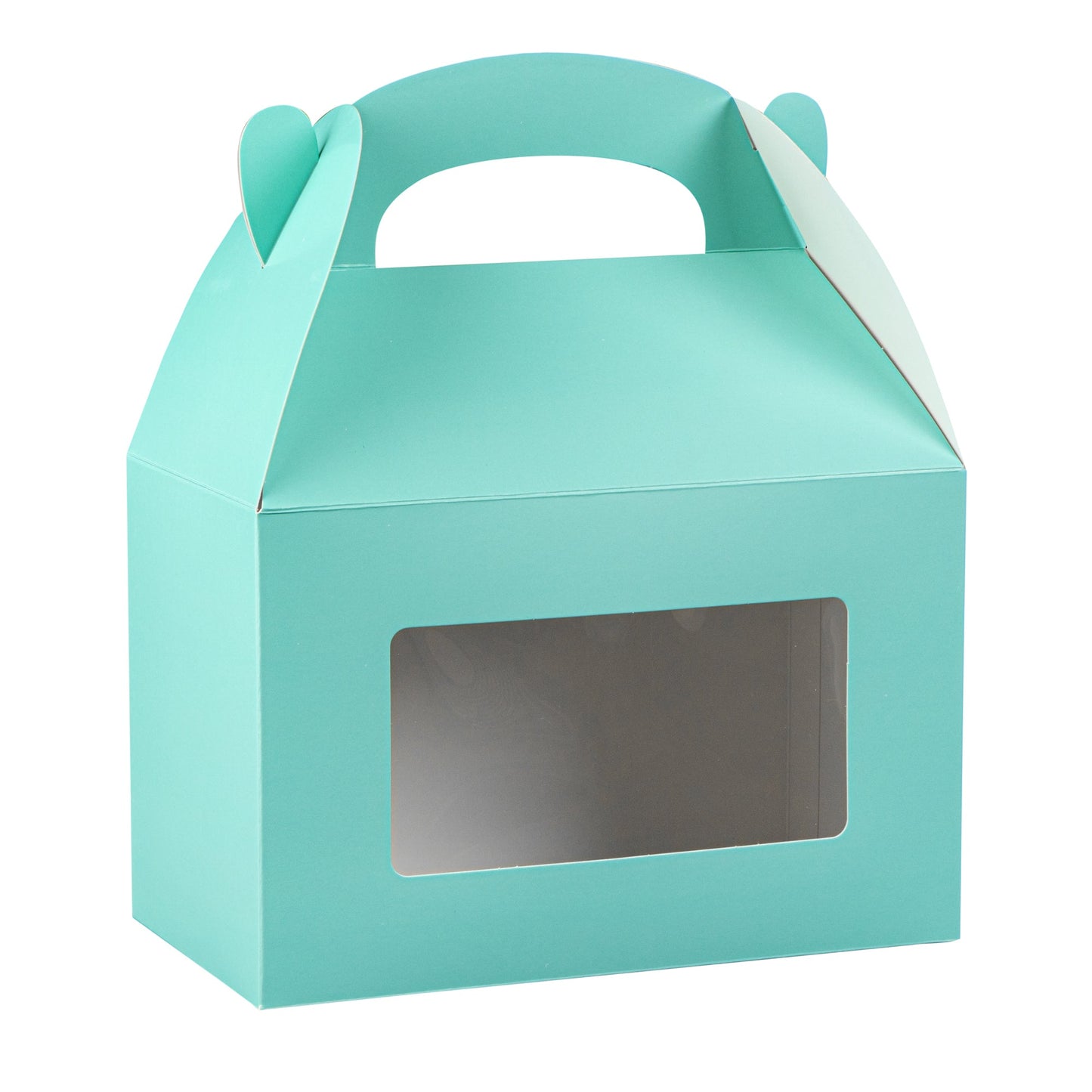 Bio Tek Turquoise Paper Gable Box / Take Out Container - with Window - 8 1/2" x 4 3/4" x 5 1/2" - 25 count box