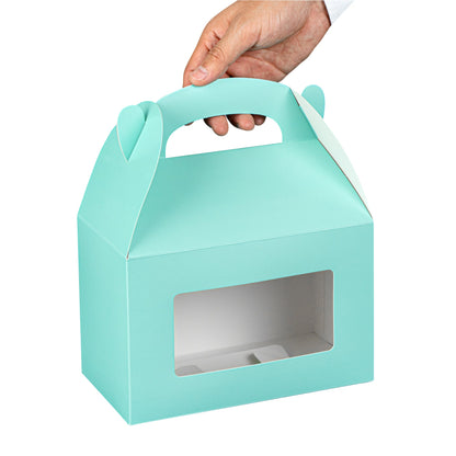 Bio Tek Turquoise Paper Gable Box / Take Out Container - with Window - 8 1/2" x 4 3/4" x 5 1/2" - 100 count box