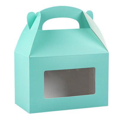 Bio Tek Turquoise Paper Gable Box / Take Out Container - with Window - 8 1/2" x 4 3/4" x 5 1/2" - 100 count box
