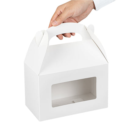 Bio Tek White Paper Gable Box / Take Out Container - Greaseproof, with Window - 8 1/2" x 4 3/4" x 5 1/2" - 25 count box