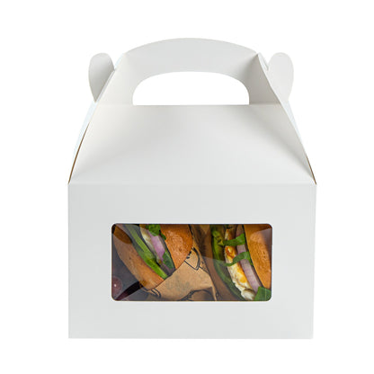 Bio Tek White Paper Gable Box / Take Out Container - Greaseproof, with Window - 8 1/2" x 4 3/4" x 5 1/2" - 25 count box