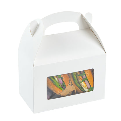 Bio Tek White Paper Gable Box / Take Out Container - Greaseproof, with Window - 8 1/2" x 4 3/4" x 5 1/2" - 100 count box