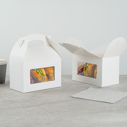 Bio Tek White Paper Gable Box / Take Out Container - Greaseproof, with Window - 8 1/2" x 4 3/4" x 5 1/2" - 100 count box