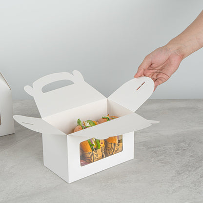 Bio Tek White Paper Gable Box / Take Out Container - Greaseproof, with Window - 8 1/2" x 4 3/4" x 5 1/2" - 100 count box