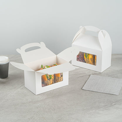 Bio Tek White Paper Gable Box / Take Out Container - Greaseproof, with Window - 8 1/2" x 4 3/4" x 5 1/2" - 100 count box
