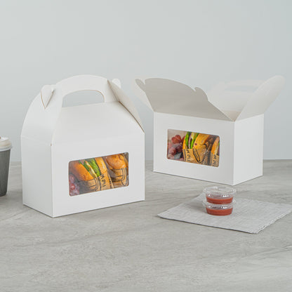 Bio Tek White Paper Gable Box / Take Out Container - Greaseproof, with Window - 8 1/2" x 4 3/4" x 5 1/2" - 100 count box