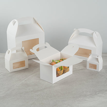 Bio Tek White Paper Gable Box / Take Out Container - Greaseproof, with Window - 8 1/2" x 4 3/4" x 5 1/2" - 100 count box