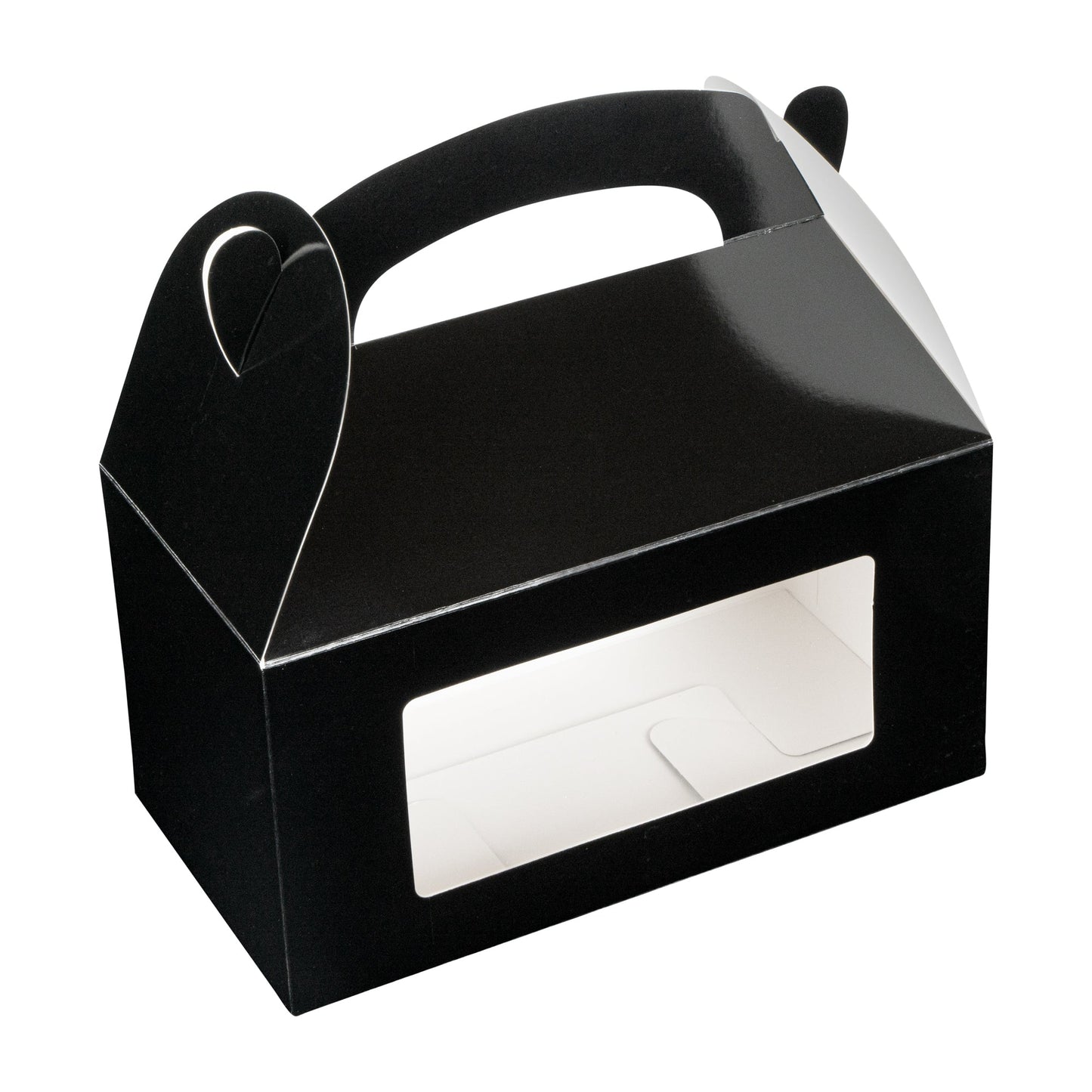 Bio Tek Black Paper Gable Box / Take Out Container - Greaseproof, with Window - 9 1/2" x 5" x 5" - 25 count box