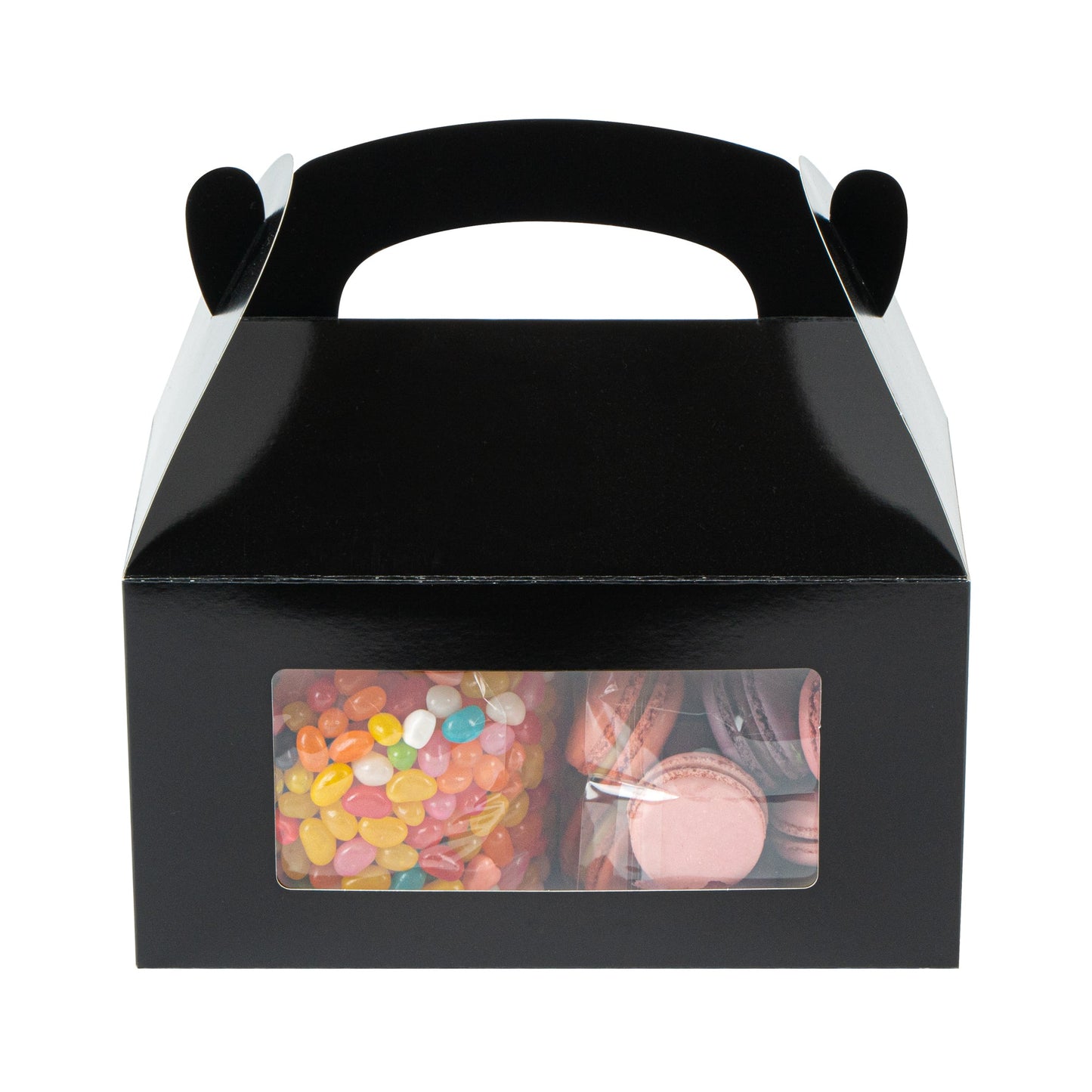Bio Tek Black Paper Gable Box / Take Out Container - Greaseproof, with Window - 9 1/2" x 5" x 5" - 25 count box
