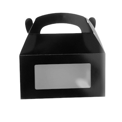 Bio Tek Black Paper Gable Box / Take Out Container - Greaseproof, with Window - 9 1/2" x 5" x 5" - 25 count box